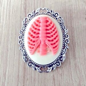 White and Pink Ribcage Cameo Brooch